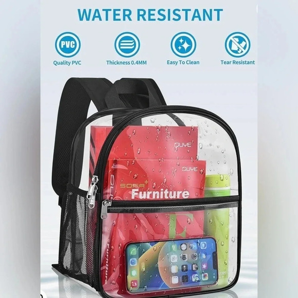 NEW Clear Backpack Stadium Approved 12×10.5x6” with Reinforced and Wider Bottom - Picture 5 of 12